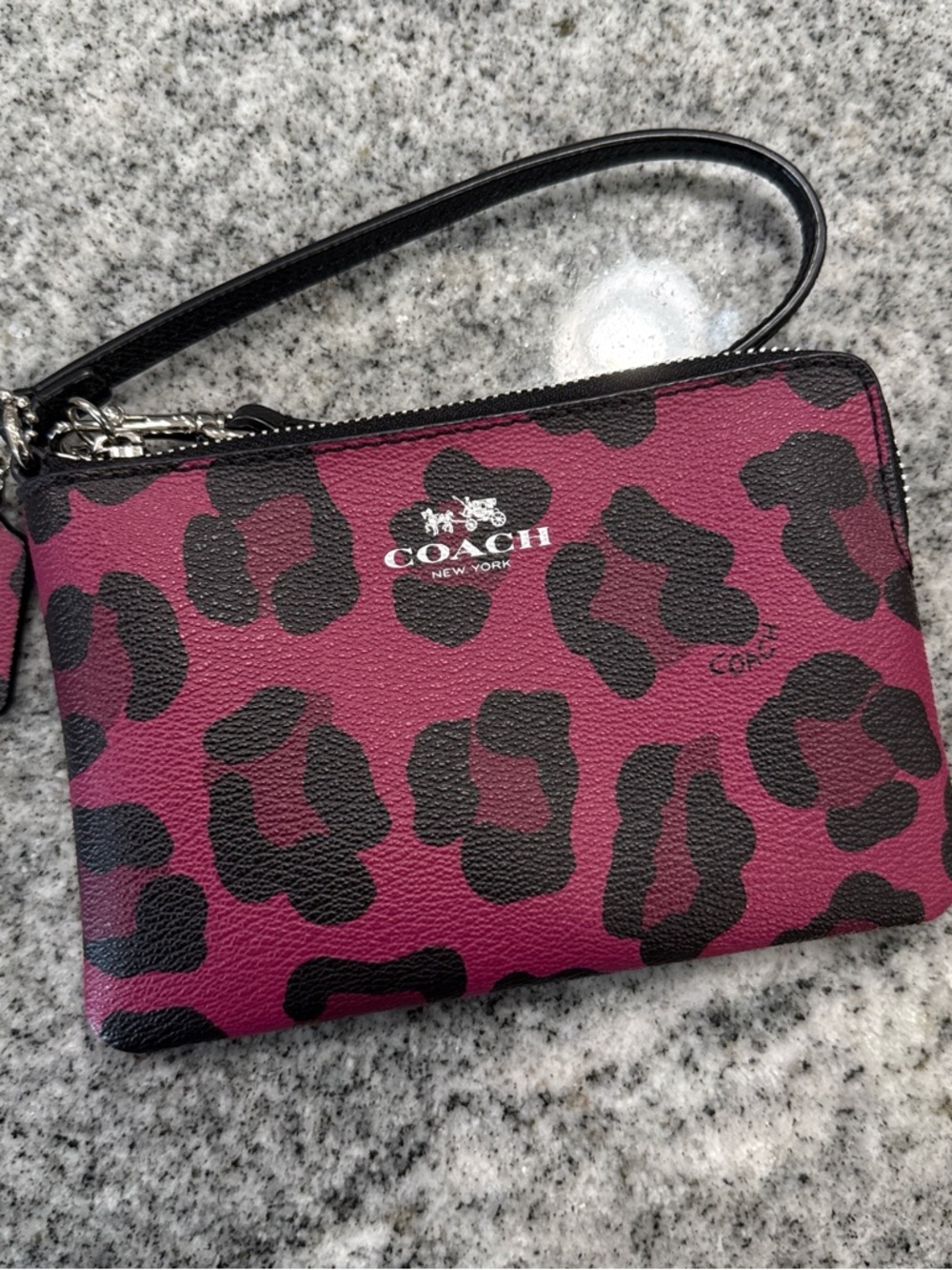 Coach Wristlet in Plum Purple Leopard Print with Black Spots
